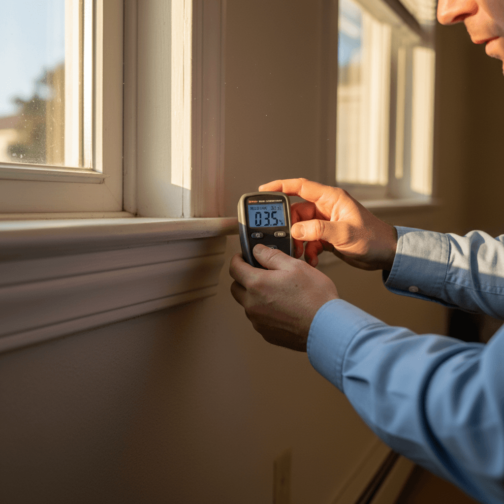 Inspector examining an electrical panel during a property assessment