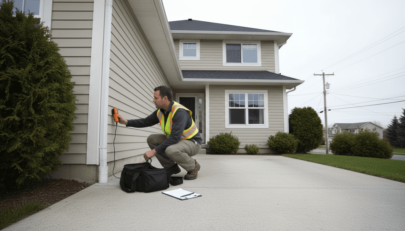 Inspector examining the exterior of a Toronto home
